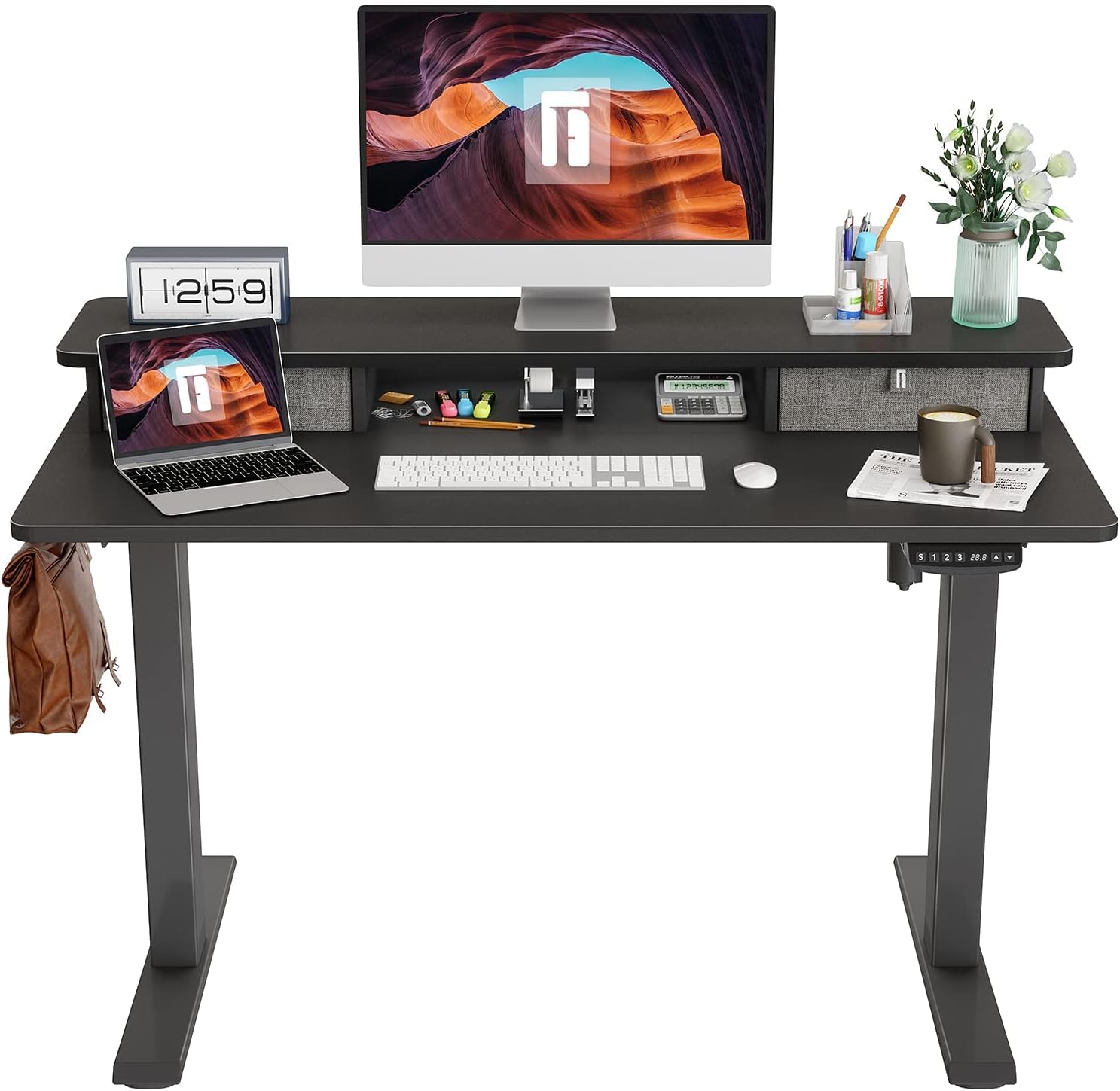 FEZIBO Height Adjustable Electric Standing Desk with Double Drawer, 120 * 60cm S...
