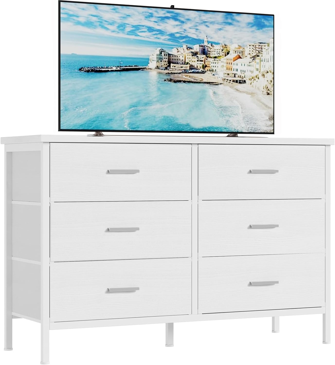 BOLUO White Dresser for Bedroom 6 Drawer,Wide Dresser TV Stand for 50" TV Dresse...