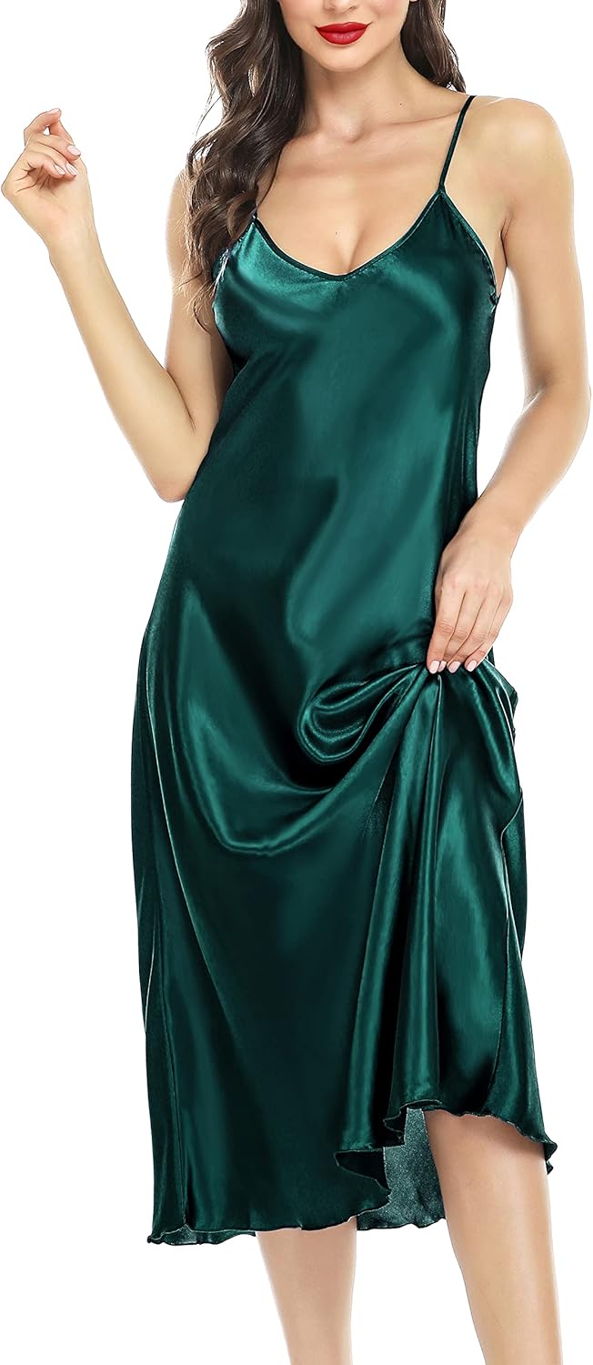 Lovasy Satin Nightdress for Women UK Long Negligees Strap Chemise Silk Nighties...