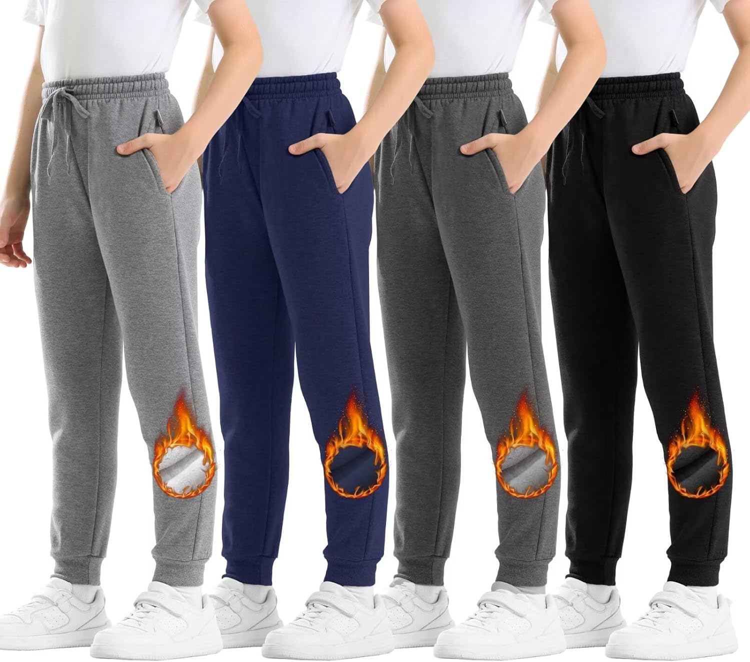 Rolimaka 4 Pcs Boys Sweatpants Soft Fleece Lined Youth Basic Athletic Jogger Pan...