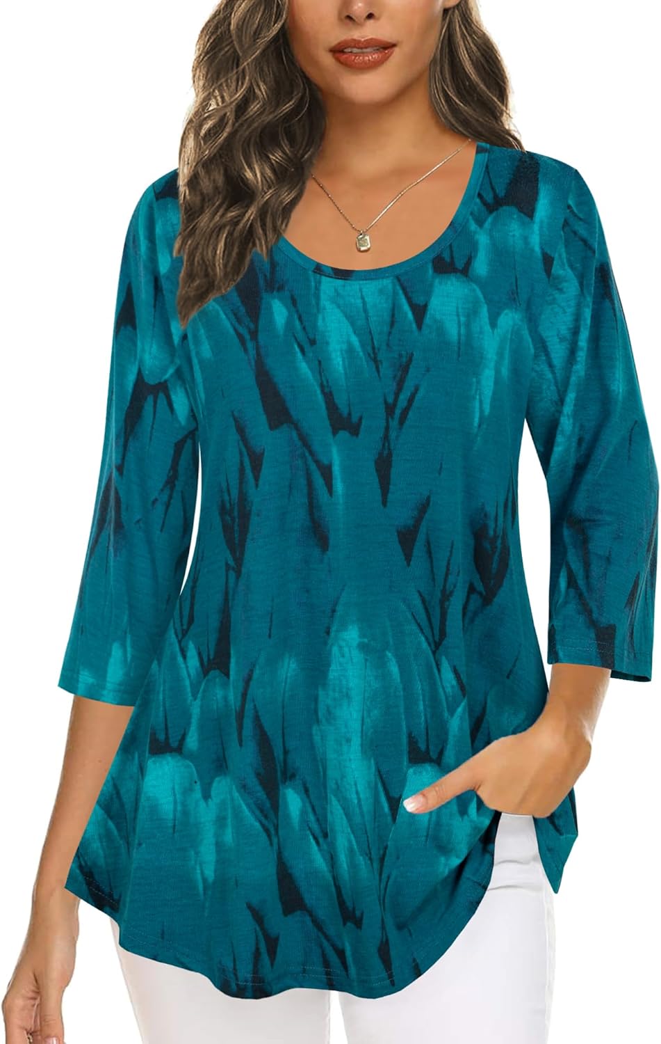 Tencole 3/4 Sleeve Shirts for Women Dressy Tunic Tops Casual Wear with Floral X-...