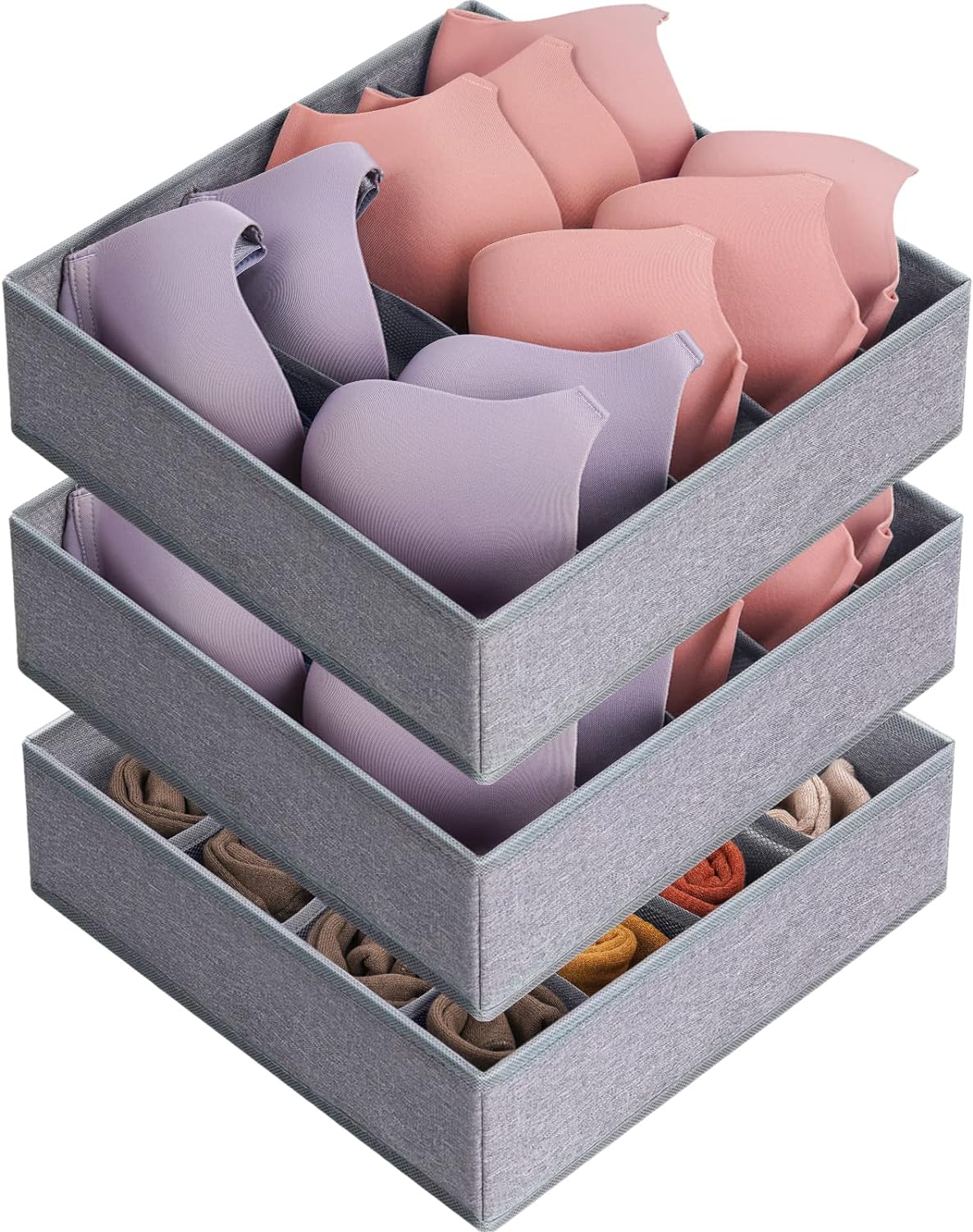 3 Pack Bra Underwear Drawer Organizer Dividers, 26 Cell Fabric Foldable Dresser...