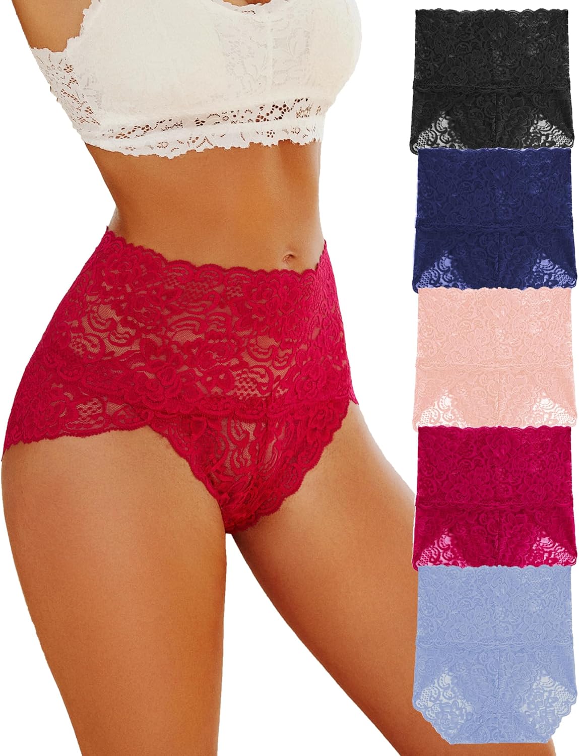 FINETOO 5 Lace Underwear, Special Women's High Waisted Briefs Set, Sexy High Wai...