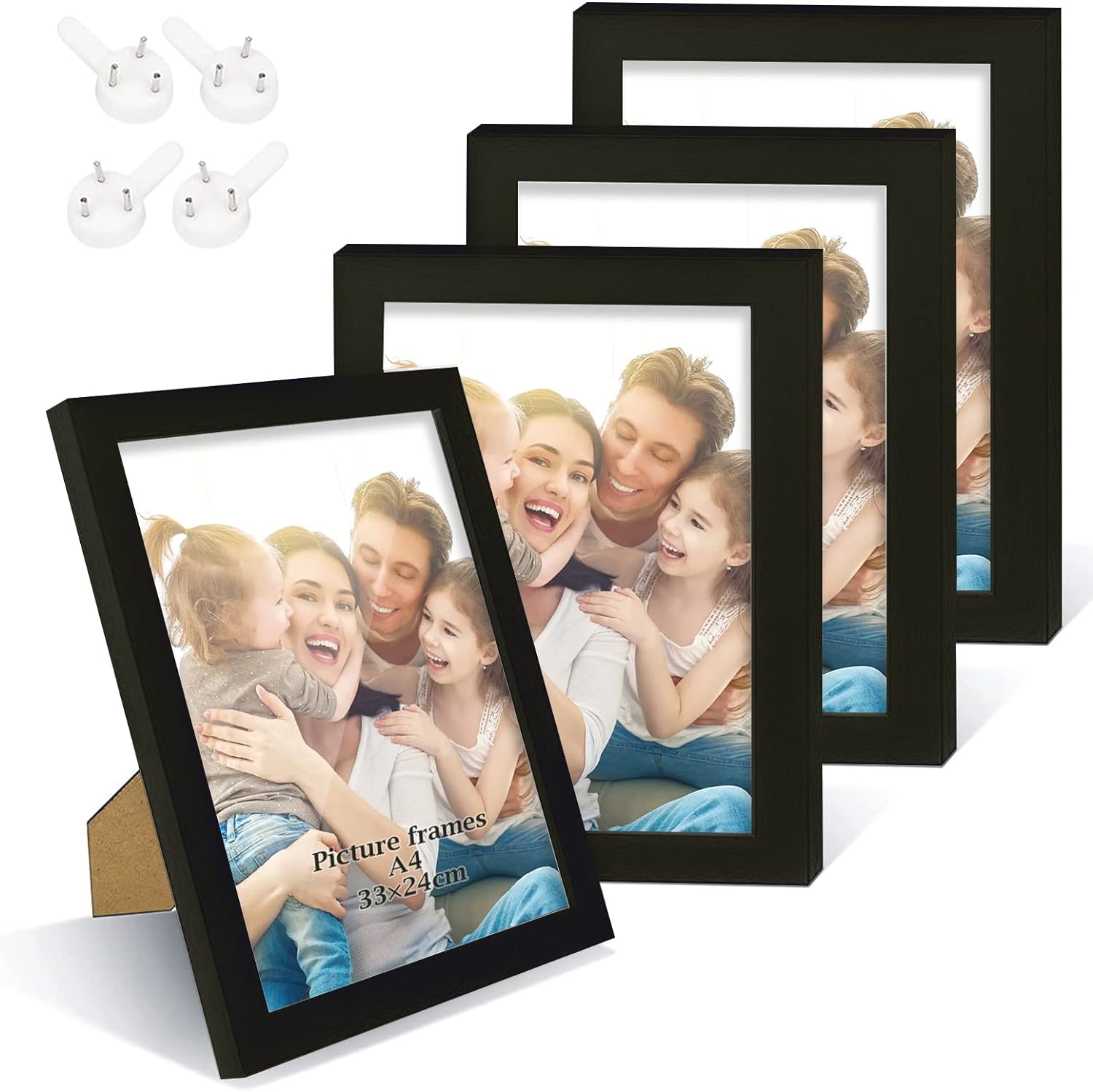 XHDA 4 Pack Black A4 Picture Frame with Mount, A4 Black Photo Frame for Horizont...