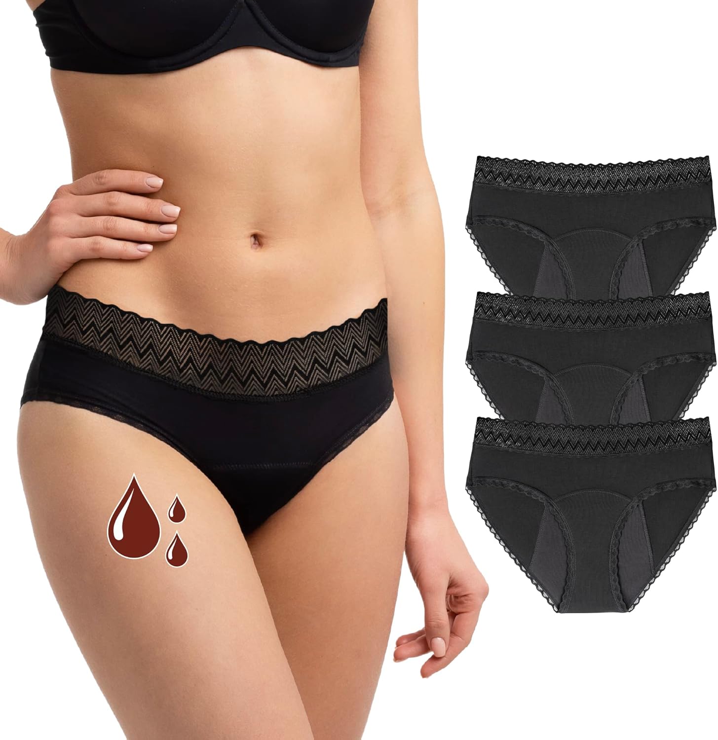 ZENAPHYR Set of 3 Organic Black Period Pants - Absorbent and Reusable Feminine H...