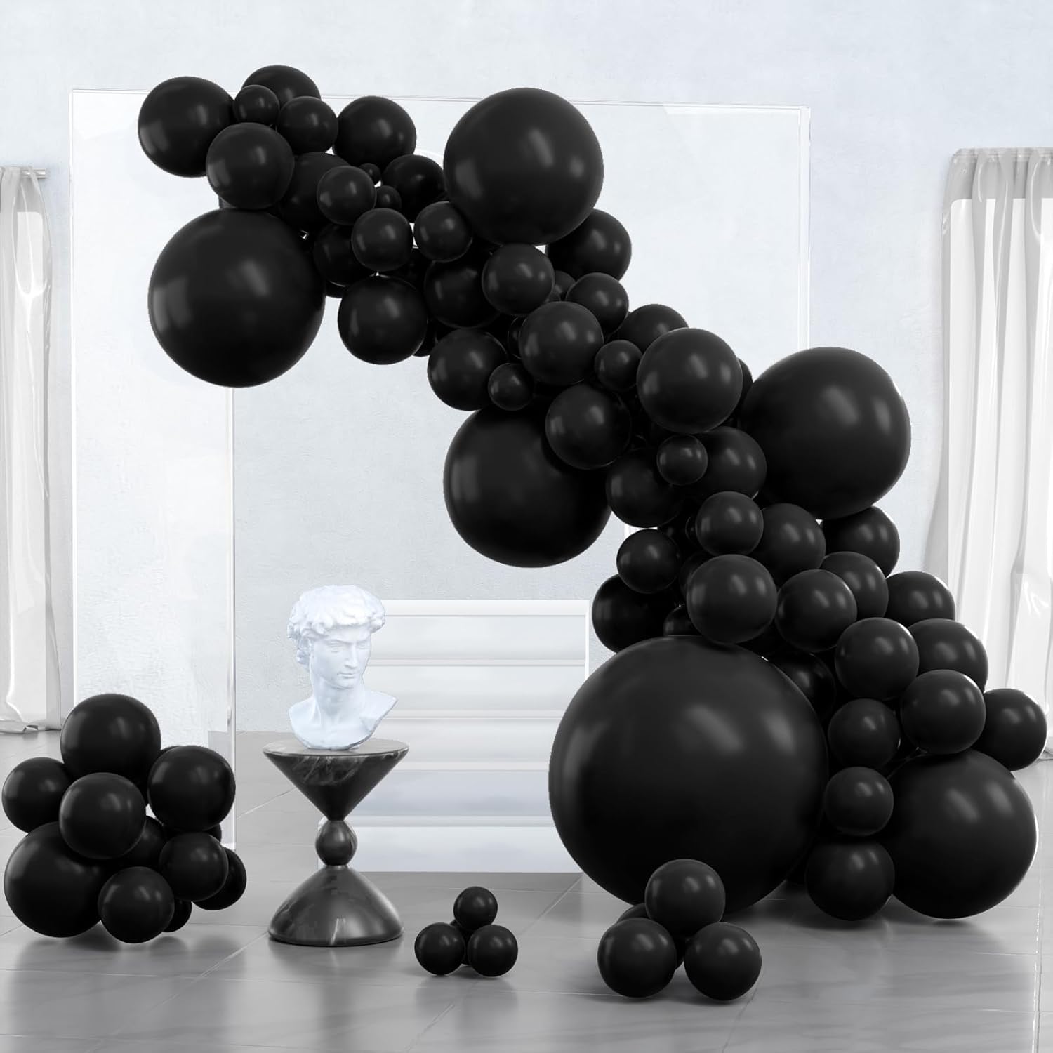 PartyWoo Black Balloons, 100 pcs Matte Black Balloons Different Sizes Pack of 36...
