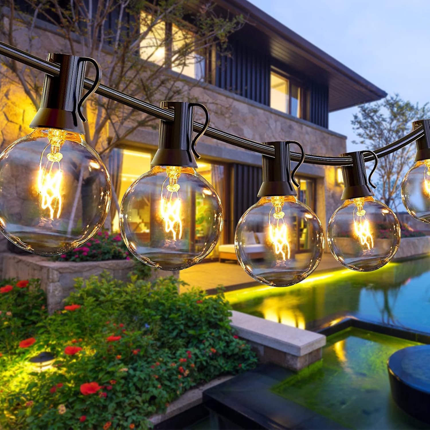 Outdoor String Lights Mains Powered, 11M/36Ft Garden String Lights Waterproof G4...