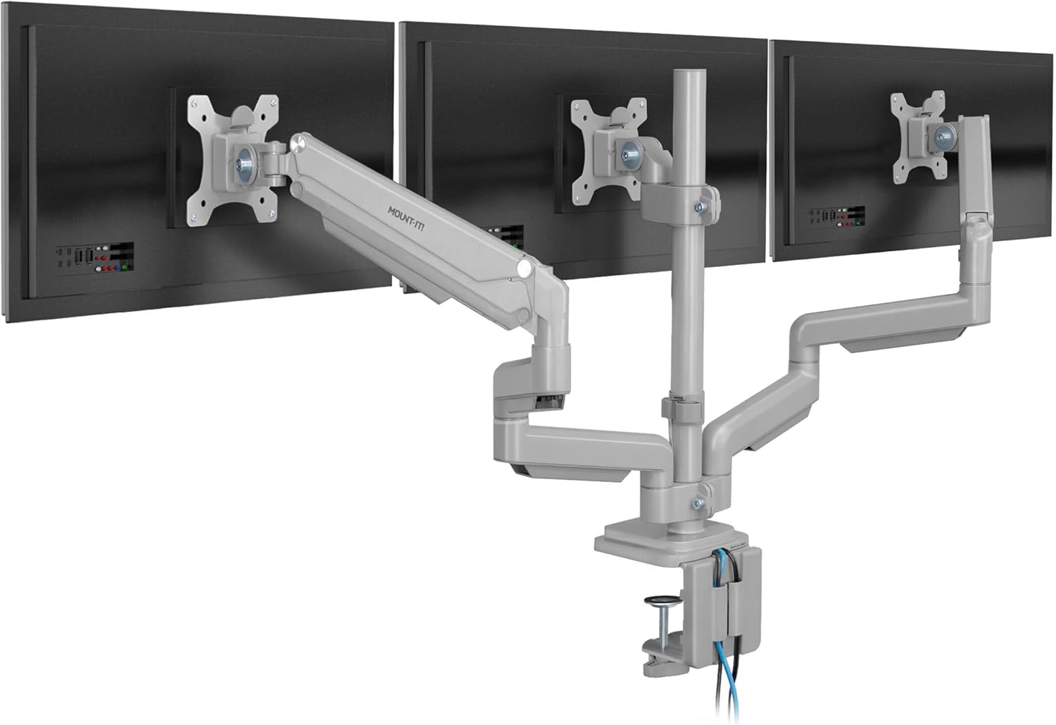 Mount-It! Triple Monitor Mount with USB and Audio Ports, 3 Monitor Desk Mount, B...