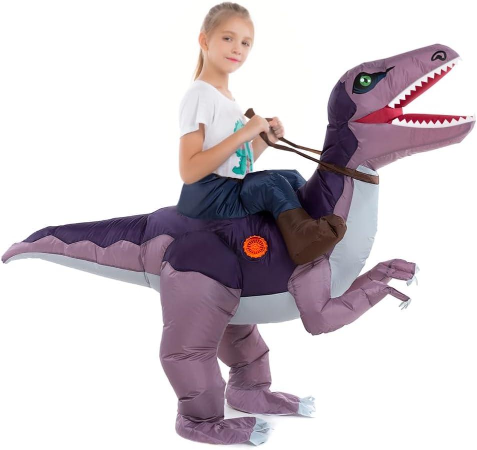 HSCTEK Child Inflatable Ride on Dinosaur Costume, T-rex, Velociraptor, Tricerato...