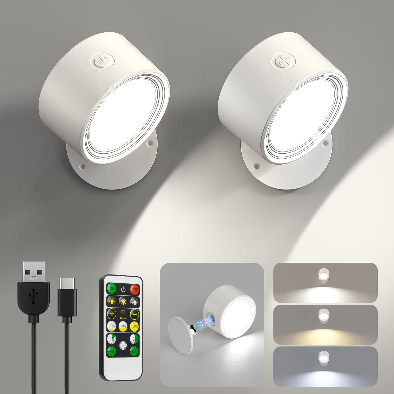LED Wall Sconces 2 Pcs with Remote, Wall Mounted Lights Rechargeable Battery Ope...