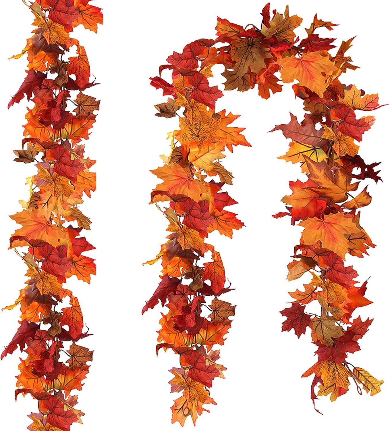 CQURE 2 Pack Artificial Autumn Fall Maple Leaf Garland, 5.9Ft/Piece Hanging Vine...