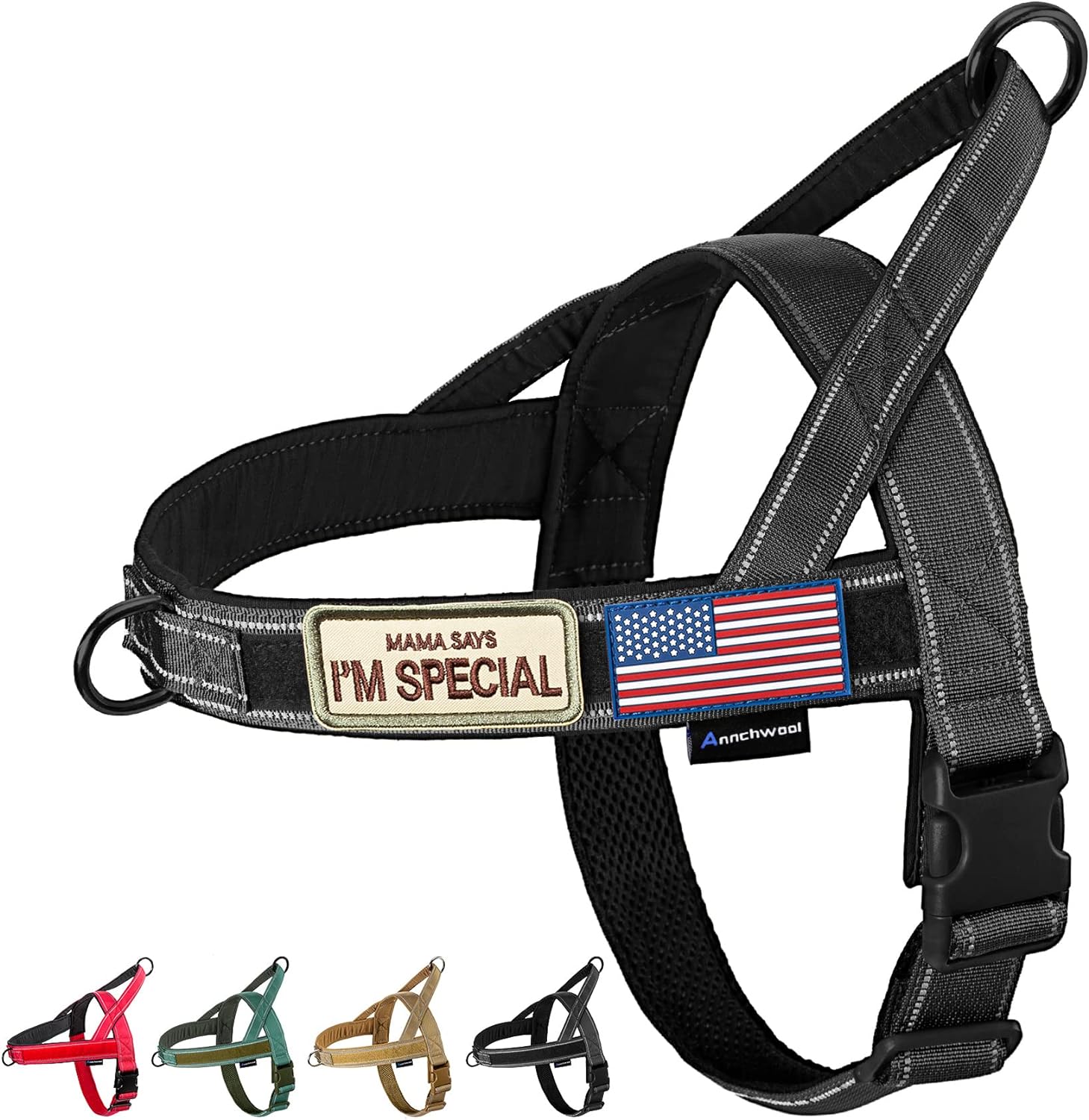 Annchwool No Pull Dog Harness with Soft Padded Handle,Reflective Strip Escape Pr...