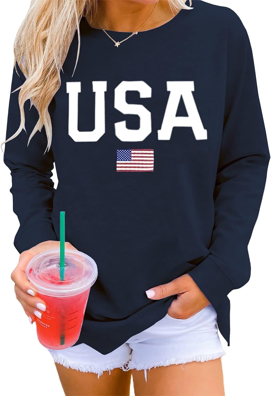 Dressmine Womens Casual Long Sleeve Graphic Tee Shirts Crew Neck Sweatshirts Pul...