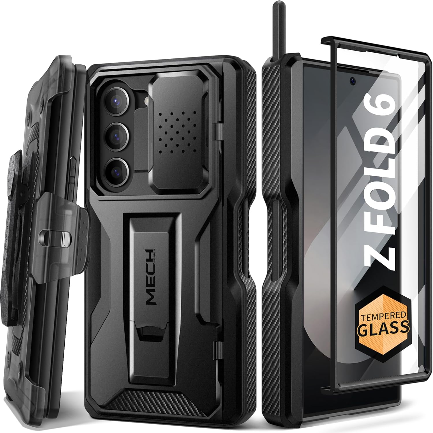 TONGATE for Z Fold 6 Case, [with S Pen Slot & Hinge Protection] [Tempered Glass...