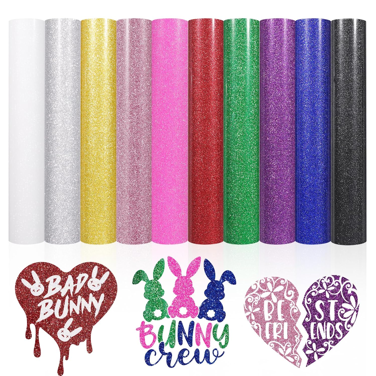 VINYL FROG Glitter Heat Transfer Vinyl 10 Pack12''x10'' cm Sparkle Iron on Vinyl...