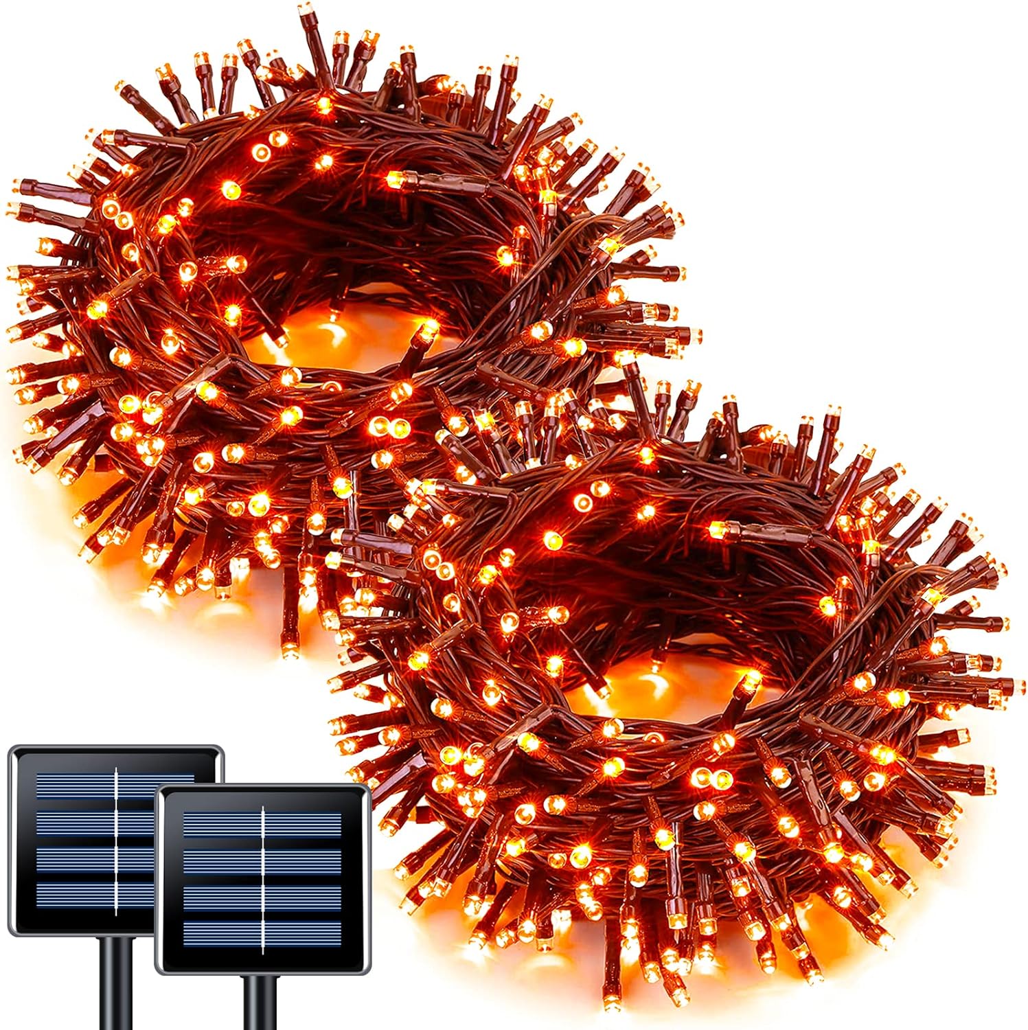 JMEXSUSS 2 Pack Orange Halloween Lights: 100 LED 42.7ft Solar Halloween Lights O...
