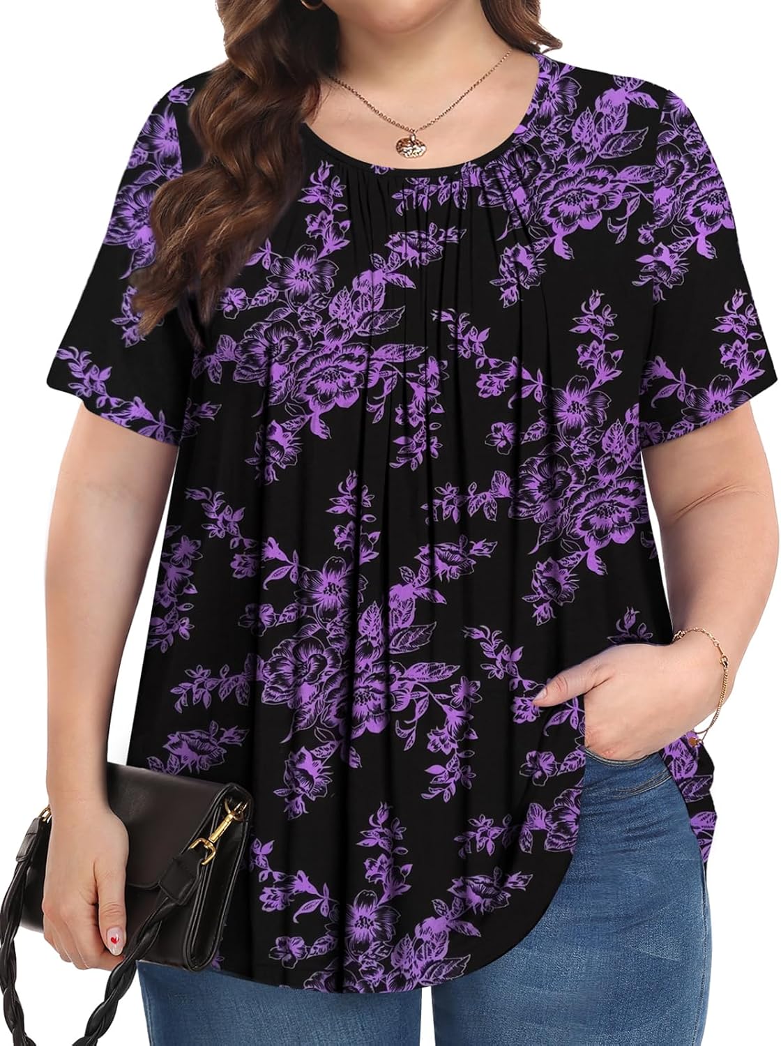 Womens Plus Size Tops Summer Shirts Tunic Short Sleeve Crew Neck Loose Fit Blous...