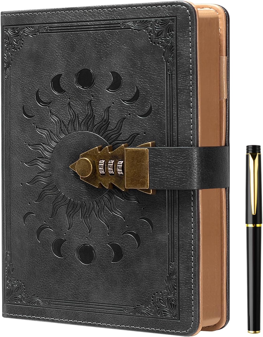 Lock Diary with Pen, A5 Ruled 240 Pages PU Leather Journal with Lock, Refillable...