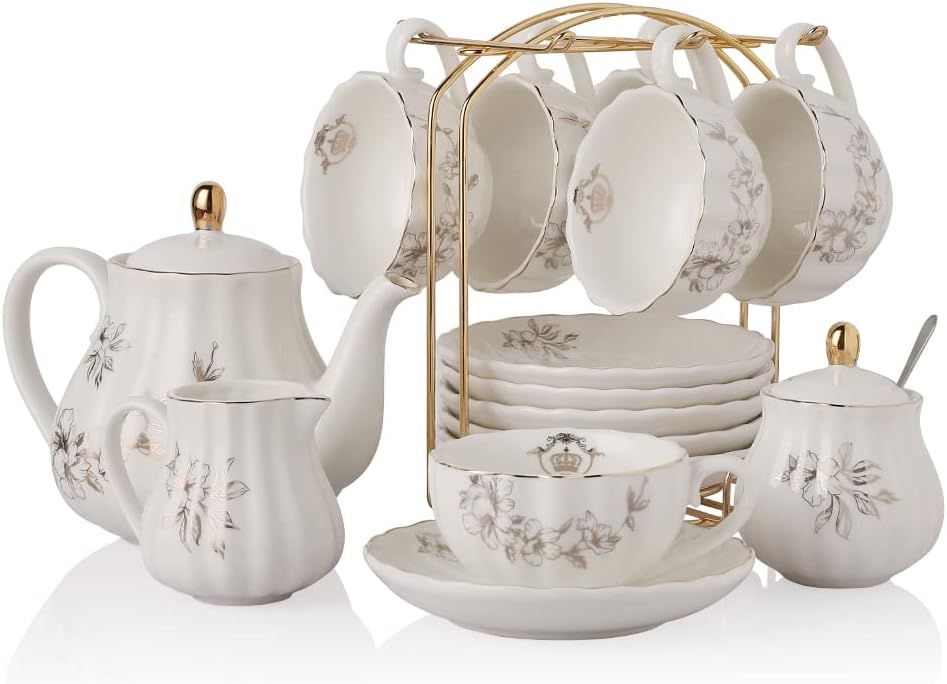 Porcelain Tea Sets British Royal Series, 8 OZ Cups & Saucer Service for 6, with...