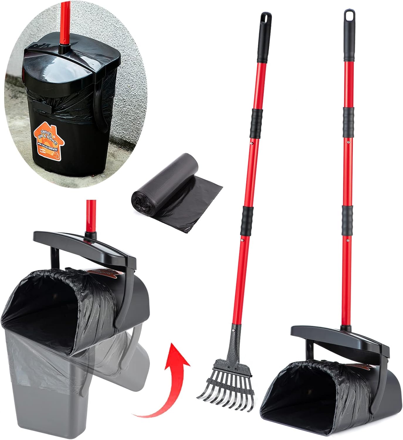 Pooper Scooper Large Swivel Bin & Rake for Large &...
