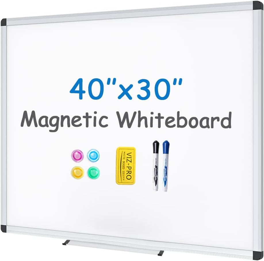 VIZ-PRO Magnetic Whiteboard/Dry Erase Board, 100 X 80 cm, Includes 1 Eraser & 2...