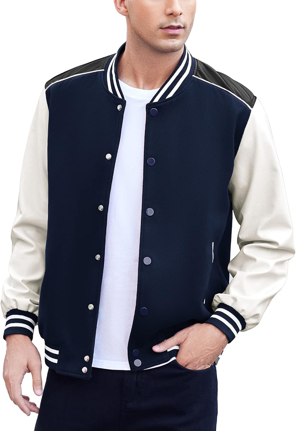 COOFANDY Men's Varsity Jacket, Unique Casual Jacket with Leather Sleeves, Specia...