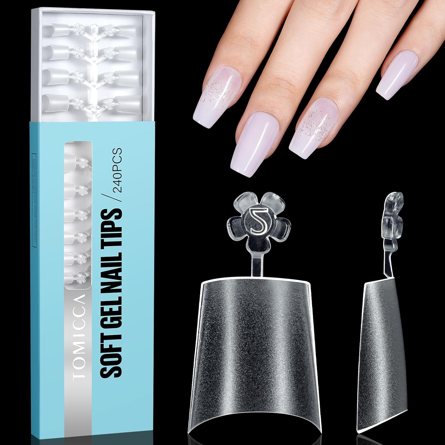 TOMICCA Short Coffin French Edge Nail Tips, 240pcs Half Cover False Nail Tips, N...