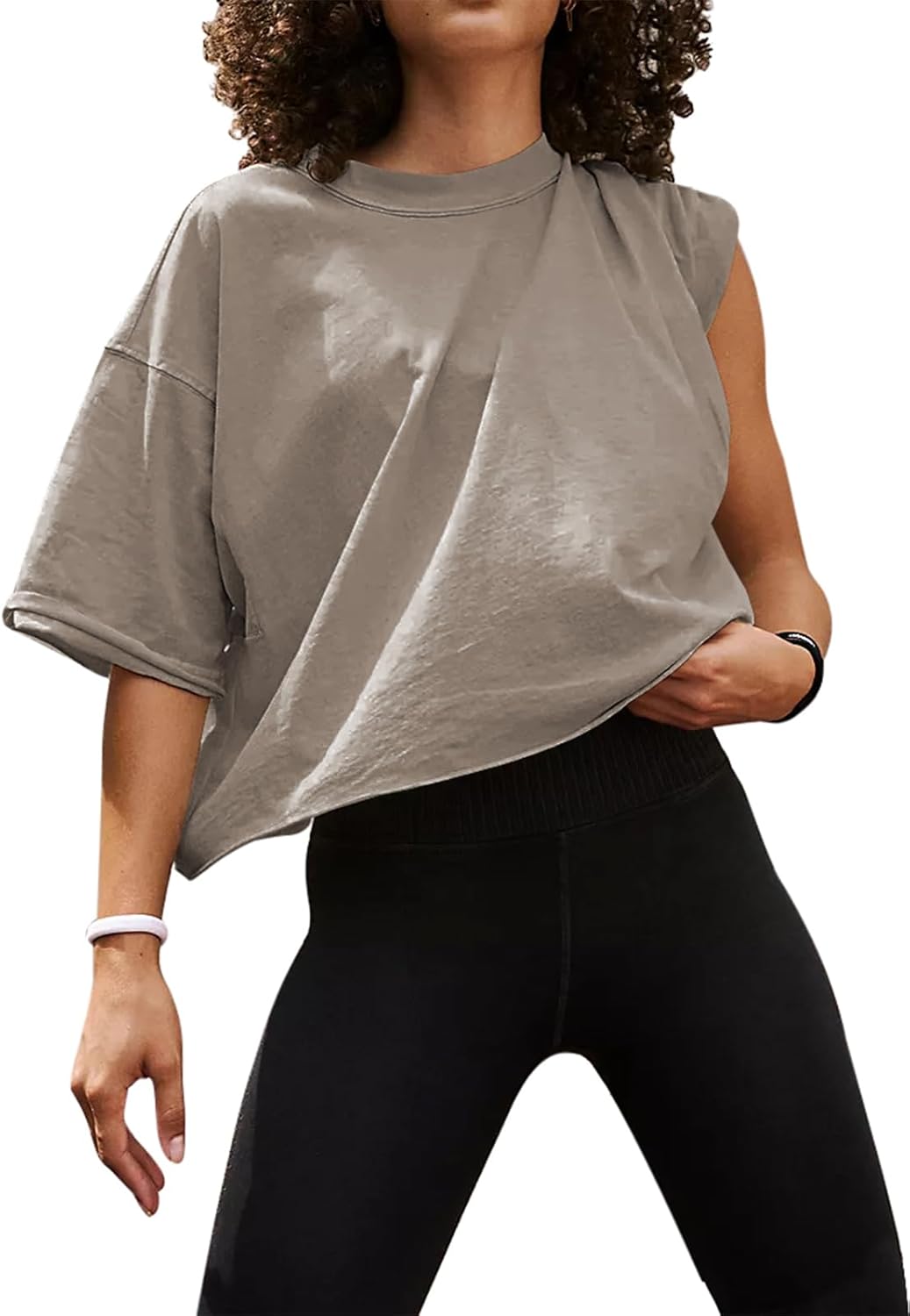UEU Women's Comfy Basic Workout Gym Short Sleeve Crop Tops Casual Loose Oversize...