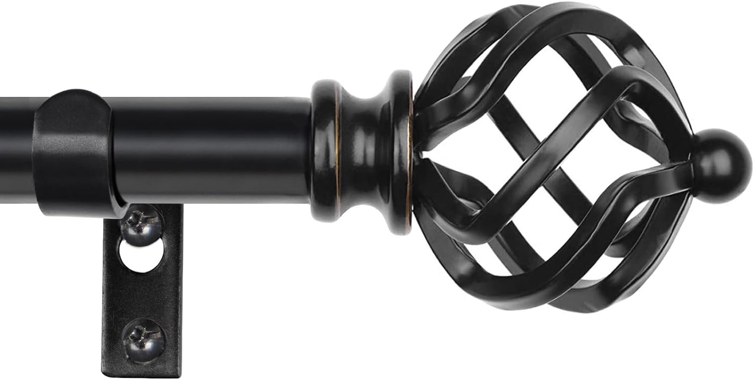 KAMANINA Black Curtain Poles for Windows 80 to 148 cm, 19 mm Diameter Curtain Po...
