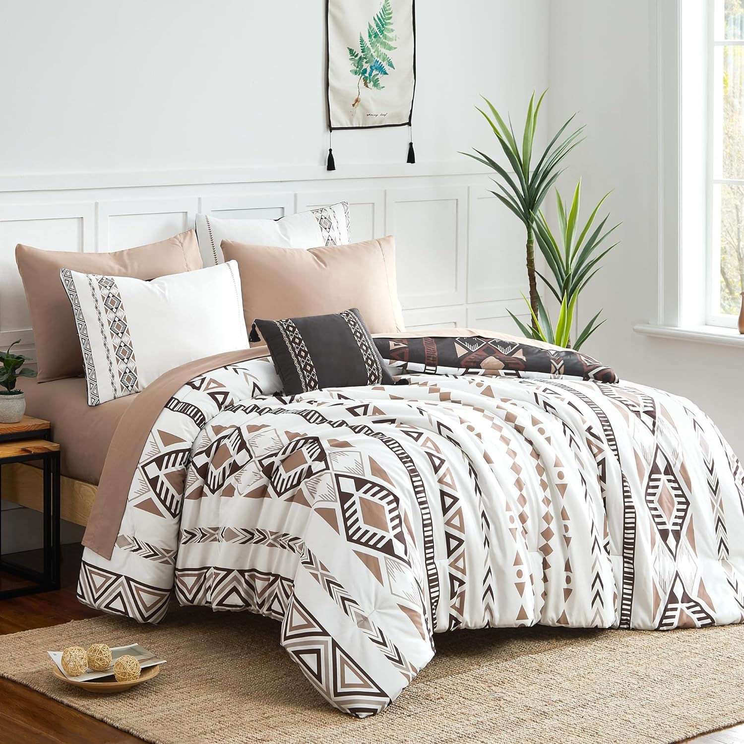 Geniospin King Size Comforter Set, Boho Bed in a Bag 8-Pieces Bedding Set, Rever...