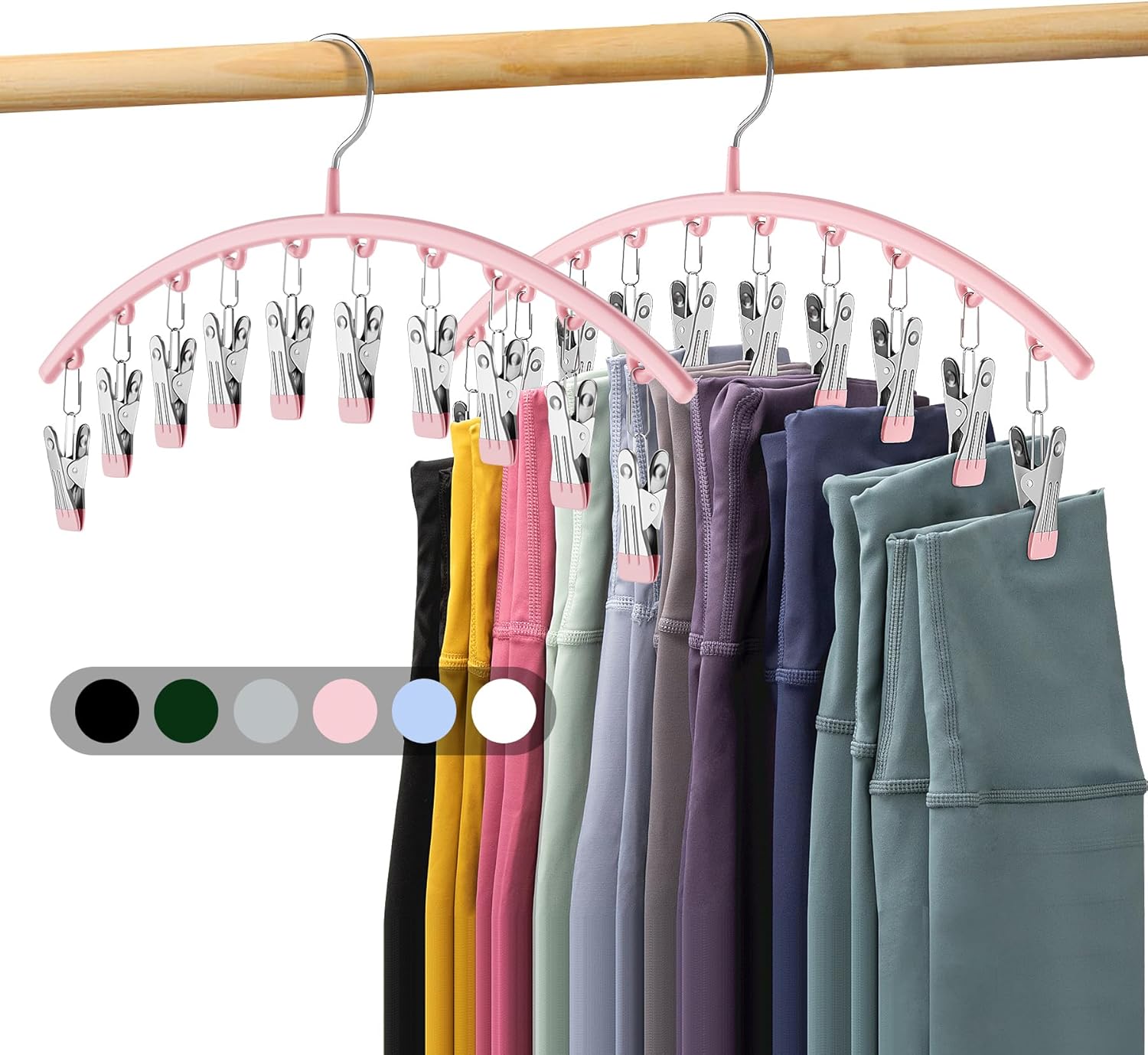 Legging Organizer for Closet, Metal Yoga Pants Hangers 2 Pack w/10 Clips Holds 2...