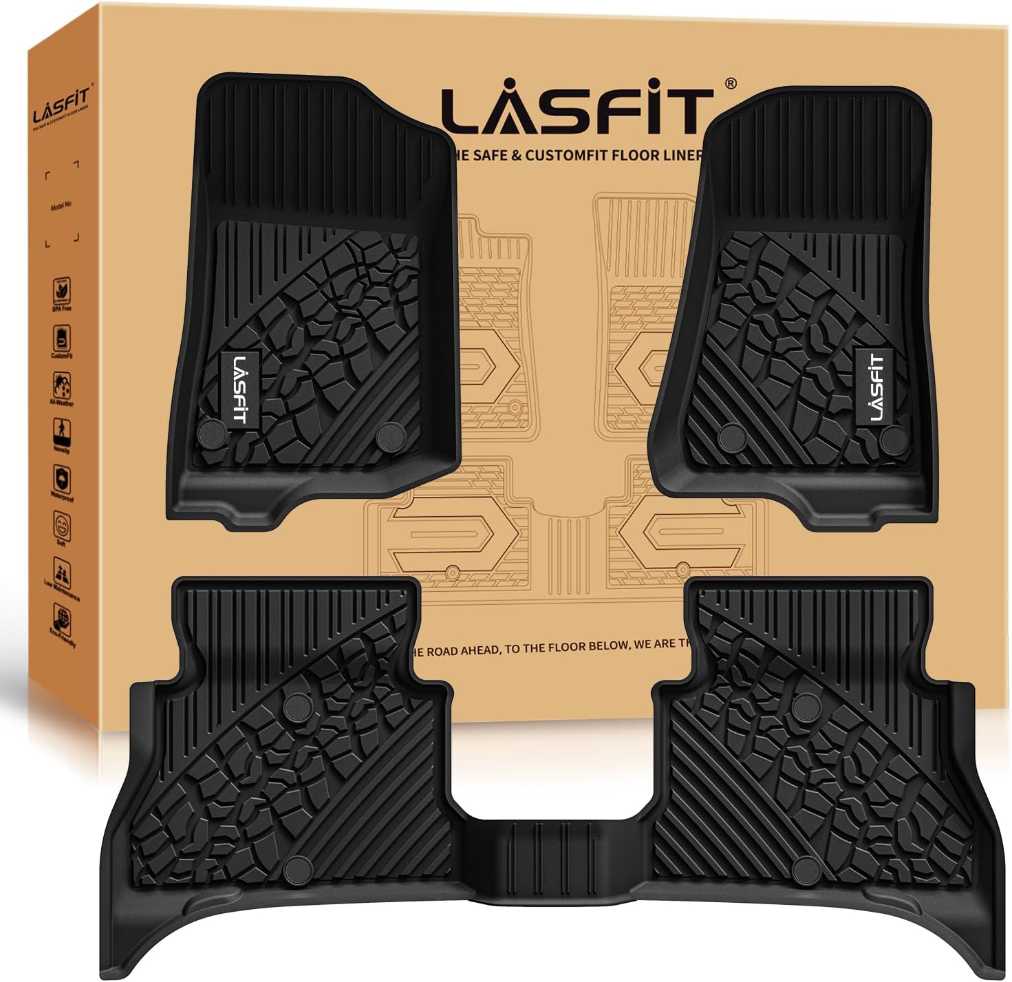 LASFIT Floor Mats for Jeep Wrangler 4XE 2021-2024 Hybrid 4 Door All Weather Prot...
