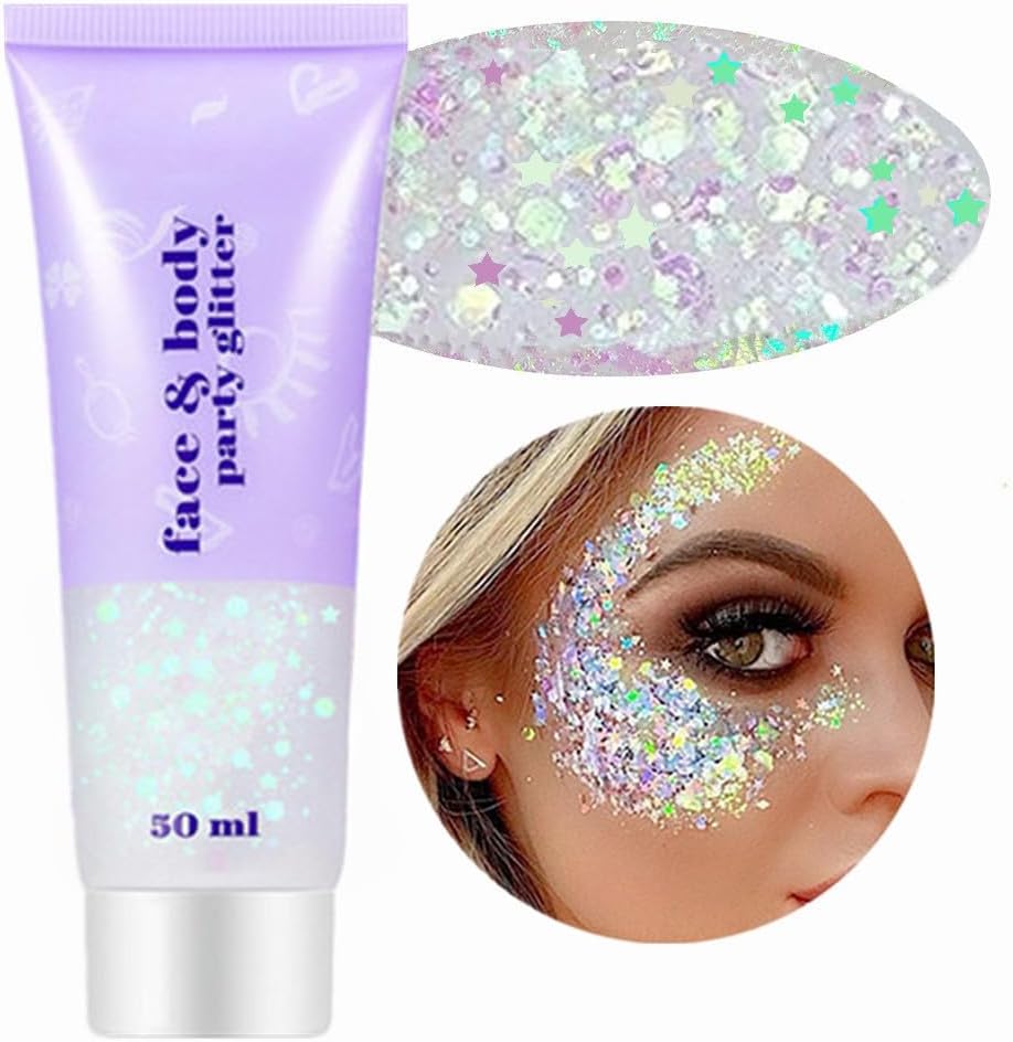 Go Ho Clear White Face Glitter Gel 50ML,Singer Concerts Hair/Lip/Nails/Body Glit...