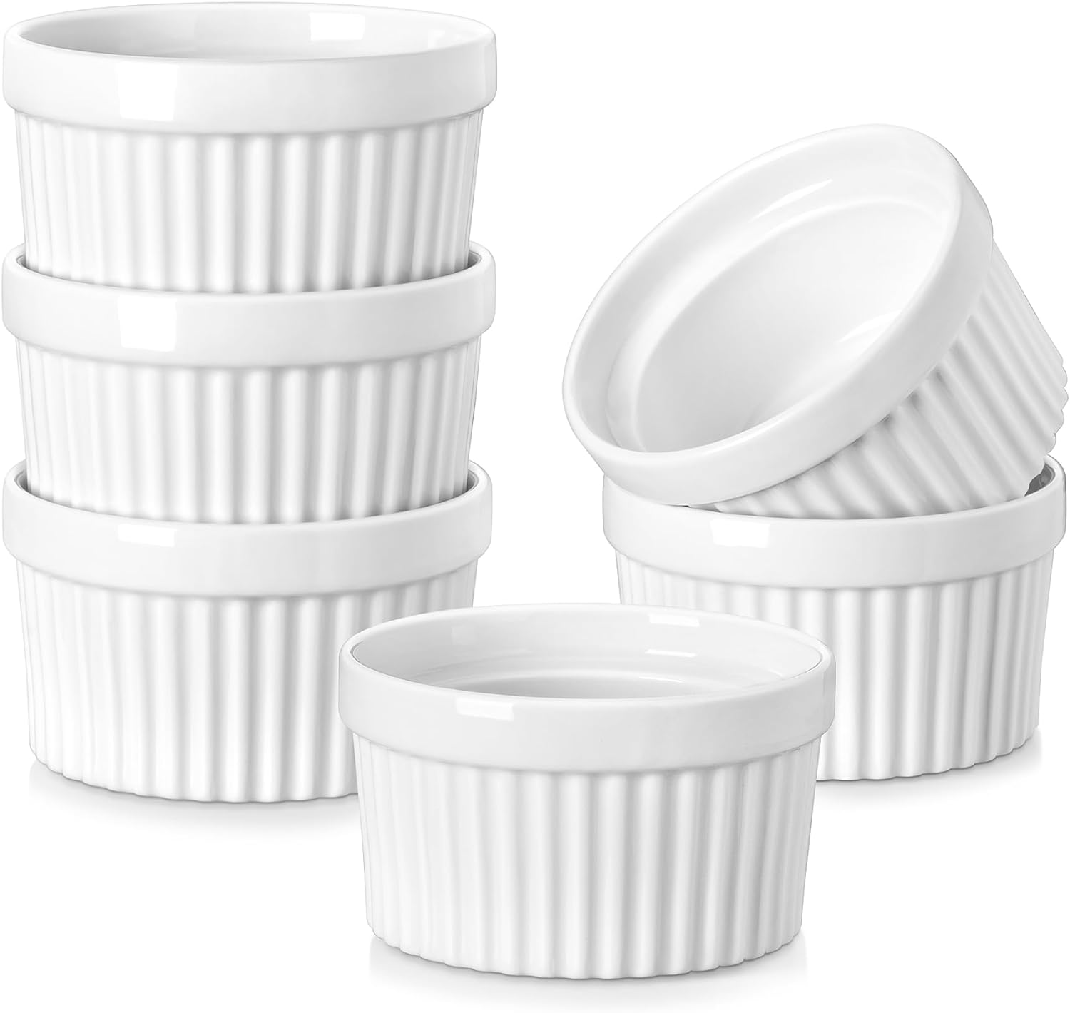 MALACASA Ramekins 6 oz Oven Safe, Porcelain Creme Brulee Ramekins Pudding Custar...