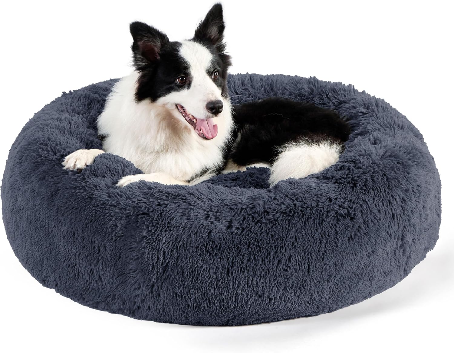 Bedsure Donut Dog Bed Large - Calming Dog Bed for Anti-Anxiety, Grey Dog Bed Was...