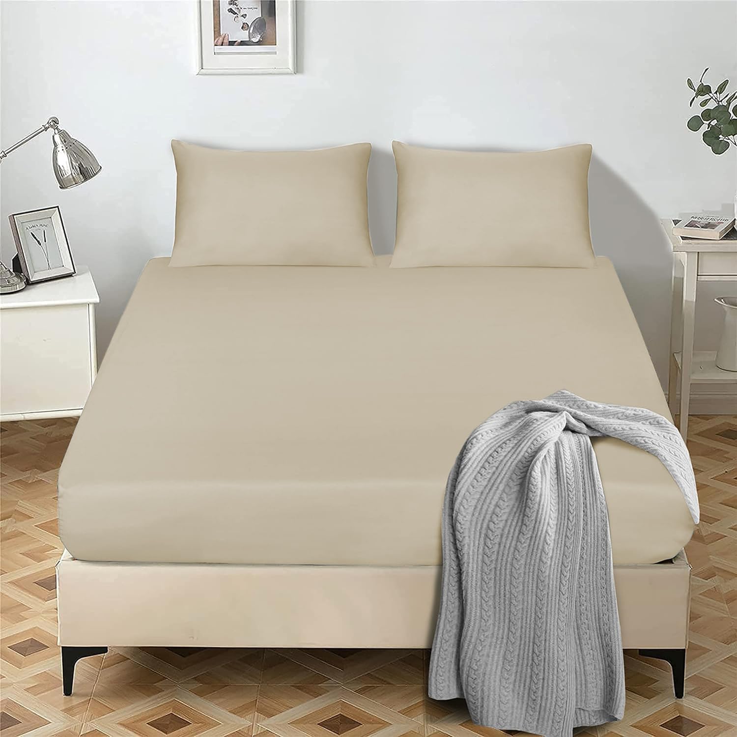 My home store Fitted Sheet 25 cm Deep Brushed Microfiber Ultra Soft No-Iron Wrin...