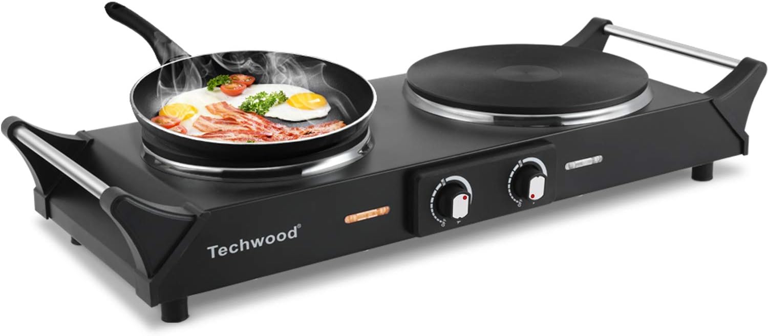 Techwood 1800W Hot Plate Portable Electric Stove Countertop Double Burner with A...