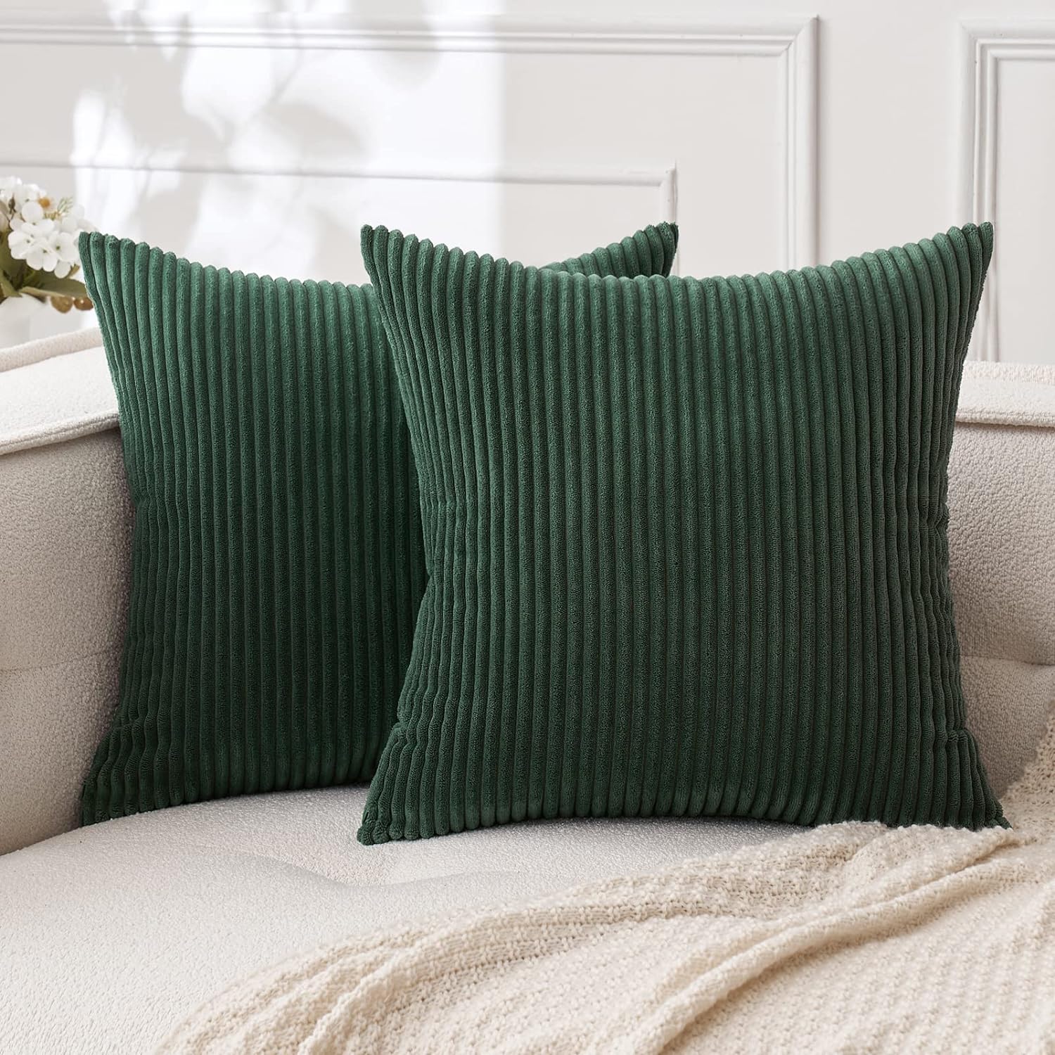 MIULEE Set, Special Striped Corduroy Square Throw Pillow Case, Innovative Soft C...
