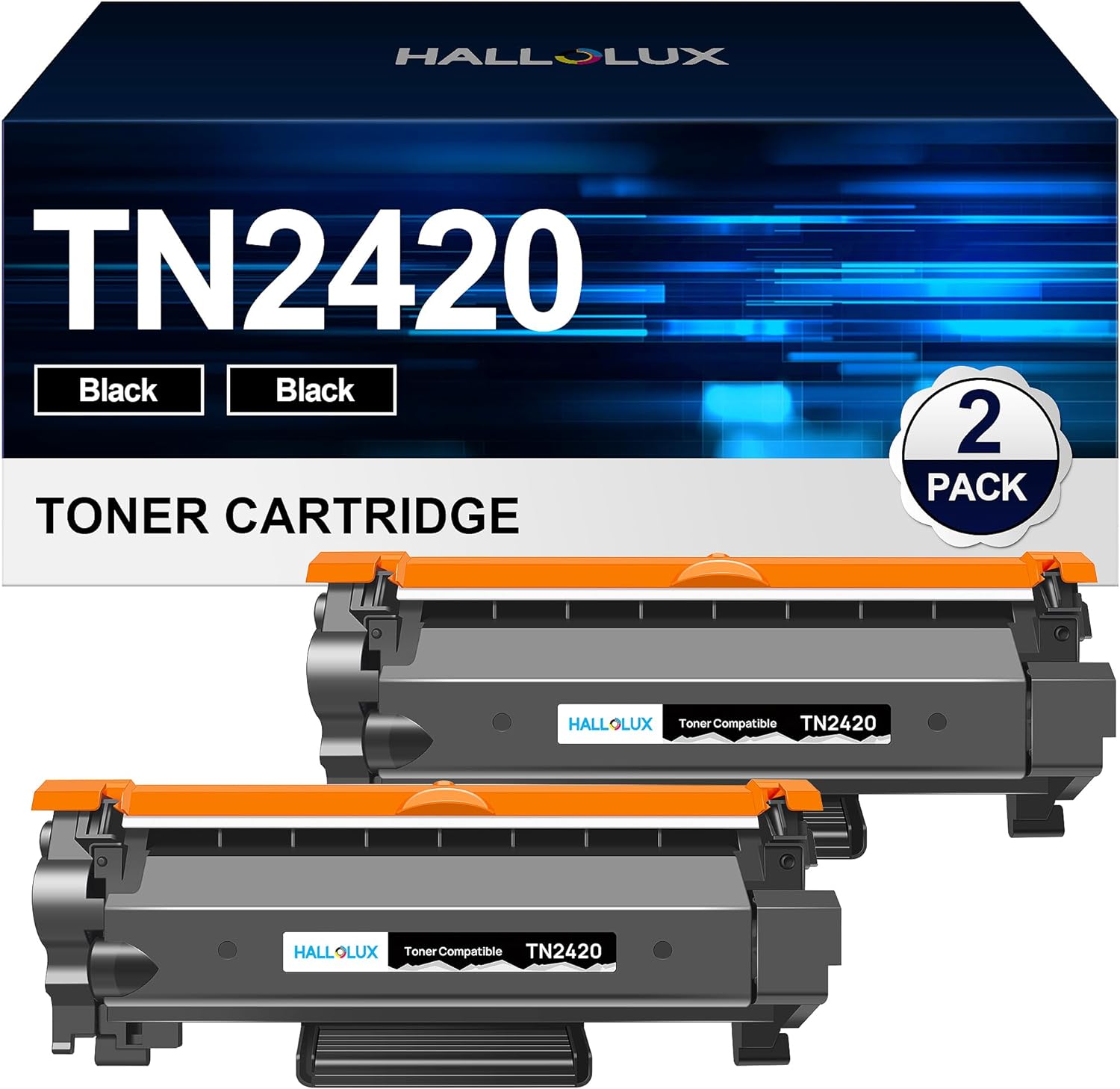 HALLOLUX TN2420 Toner Cartridges 2 x Black Replacement for Brother TN-2420 TN241...