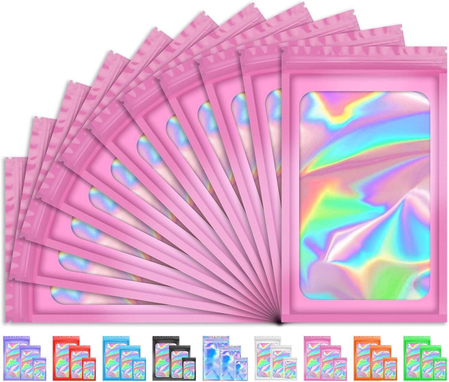 100 PCS Holographic Bags for Lashes, Press On Nails, Candy, Small Baggies Sample...