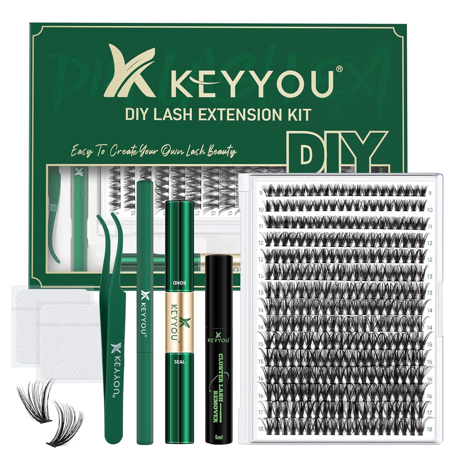 DIY Lash Extension Kit KEYYOU 300Pcs Individual Eyelash Extension Kit 40D 0.07D...