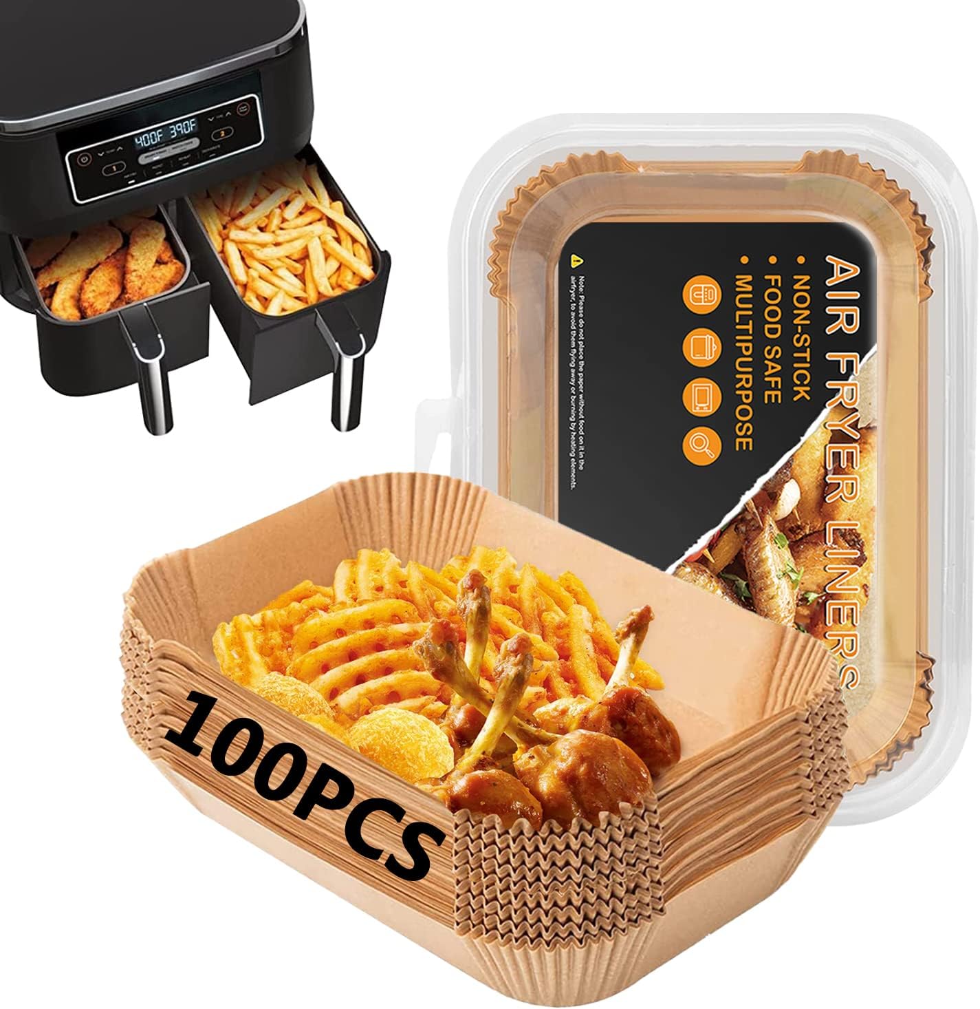 Air Fryer Liners Rectangle 8.6 * 5.5in Air Fryer Disposable Paper Liners for Nin...