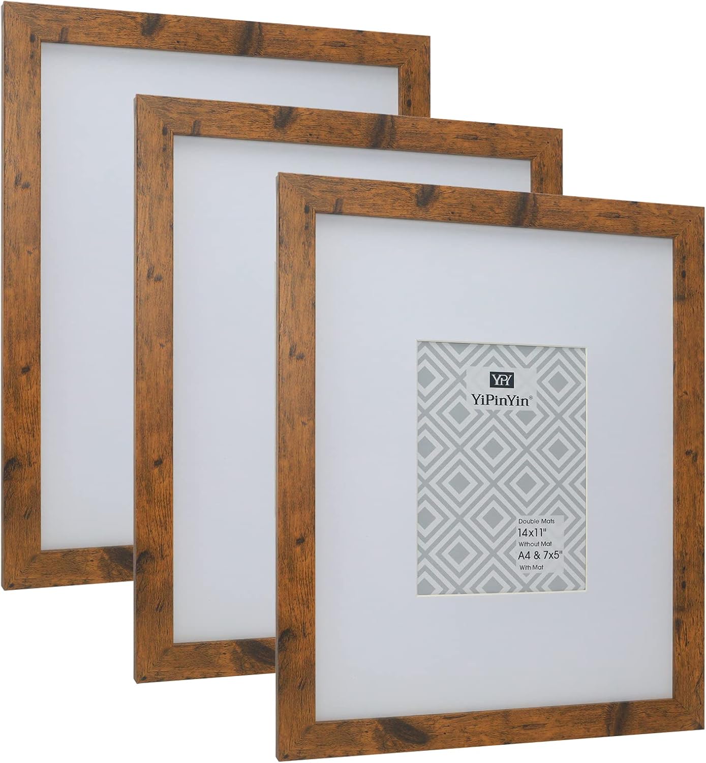 11x14 Inch Rustic Wood Photo Frame set of 3,with double mounts for A4 or 5x7 pho...