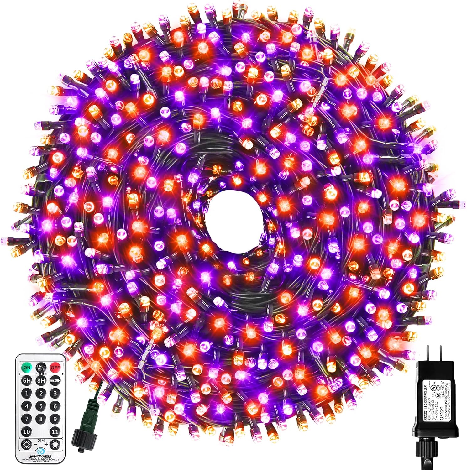 Orange Purple Halloween Lights Outdoor Indoor, 108FT 300 LED 2 Colors in 1 Chris...