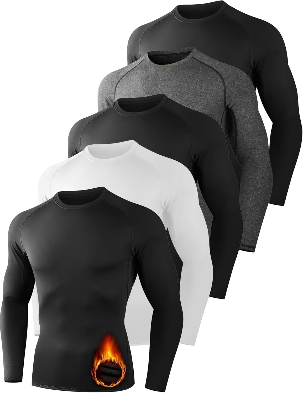 5 Pack Thermal Compression Shirts for Men Long Sleeve Running Gear Undershirt Ba...