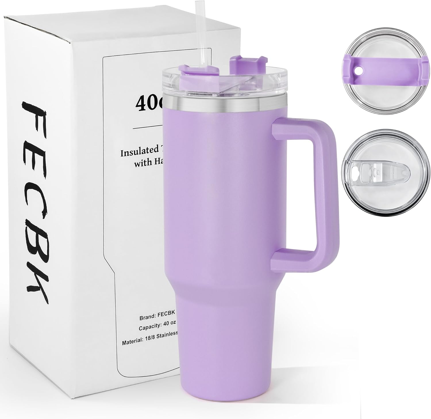 FECBK 40oz Tumbler with Straw and Lid 1.2L, 100% Leak-Proof Travel Mug with Hand...
