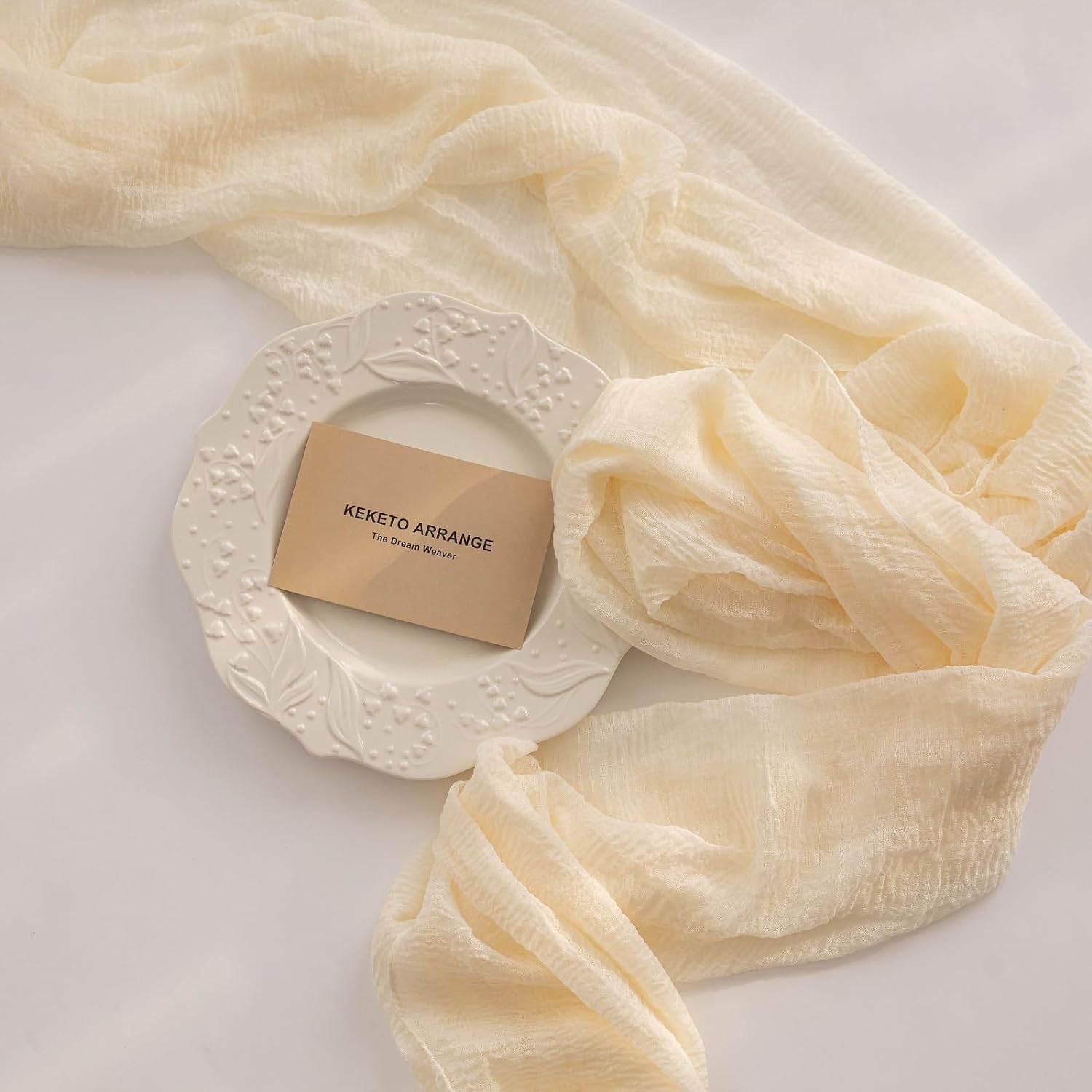Keketo Cheesecloth Table Runner Ivory Cream White Gauze Rustic Cheese Cloth Spri...