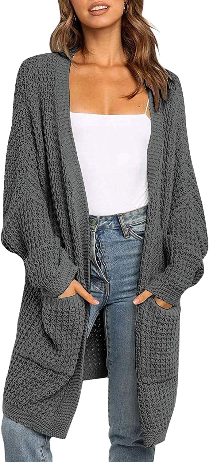 MEROKEETY Women's Oversized Cardigan, Special Long Batwing Sleeve Waffle Knit Sw...