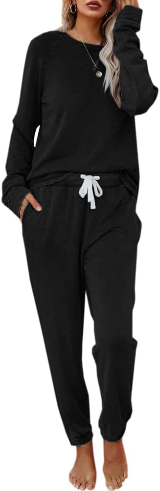 Eurivicy Women's Solid Sweatsuit Set, Special 2 Piece Long Sleeve Pullover and D...