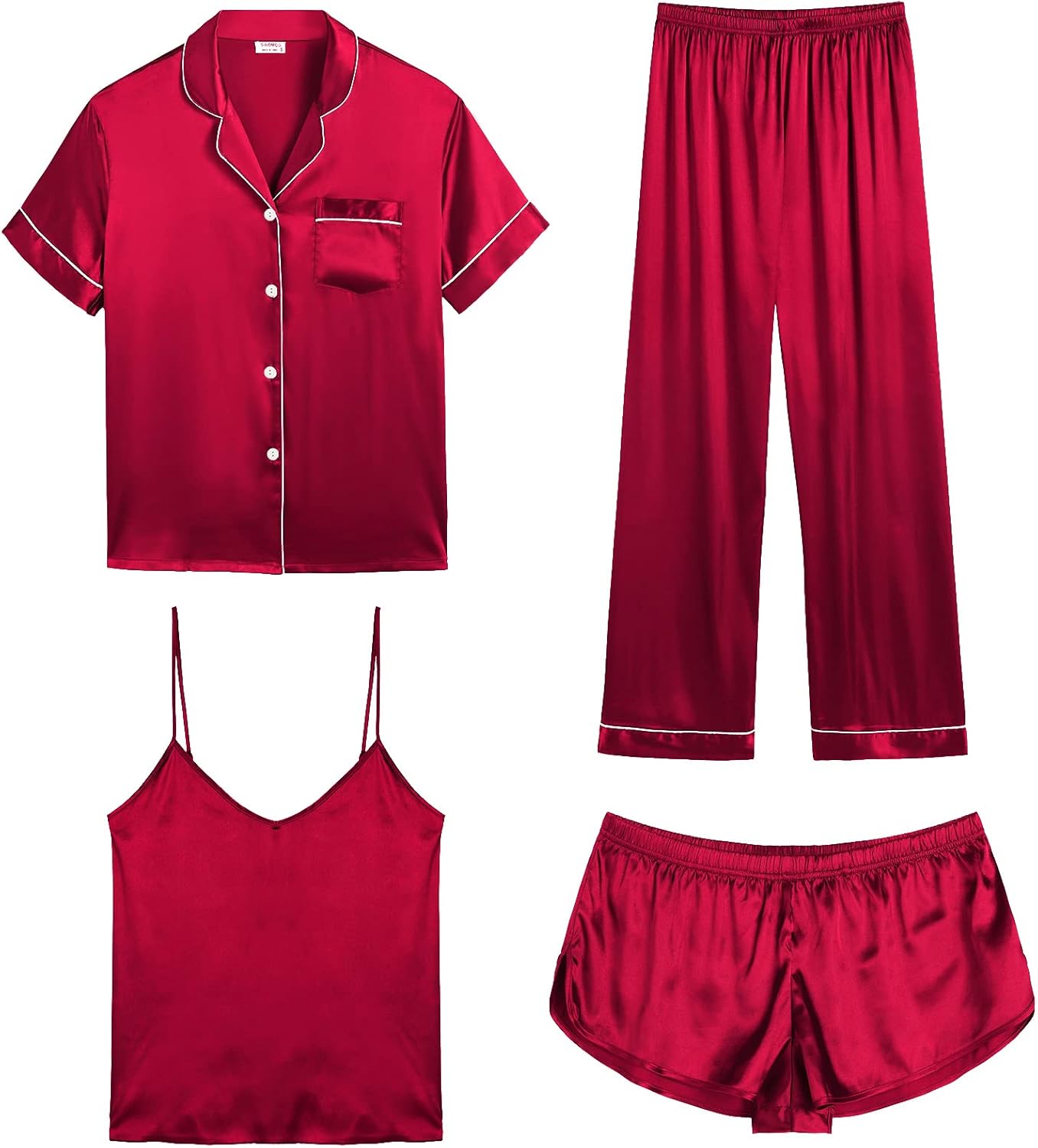 SWOMOG Pyjama Set, Special Silk Satin Pyjamas Sleepwear, Innovative 4pc Pyjamas...
